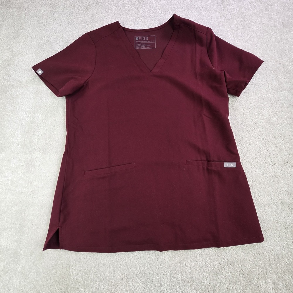 Figs Women's Casma Three‎ Pocket Scrub Top Size Small Burgundy Medical